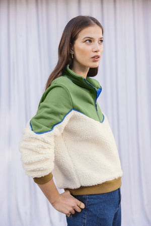 brown and green fleece mirror sweatshirt