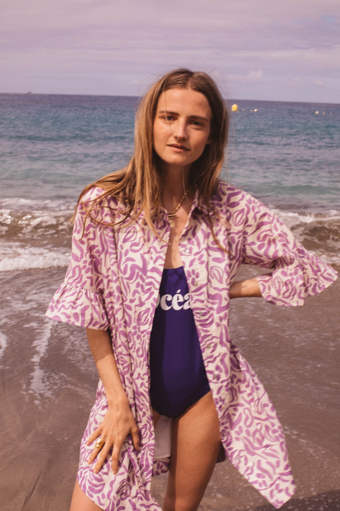 Robe chemise Guinguette imprimé coraux violets