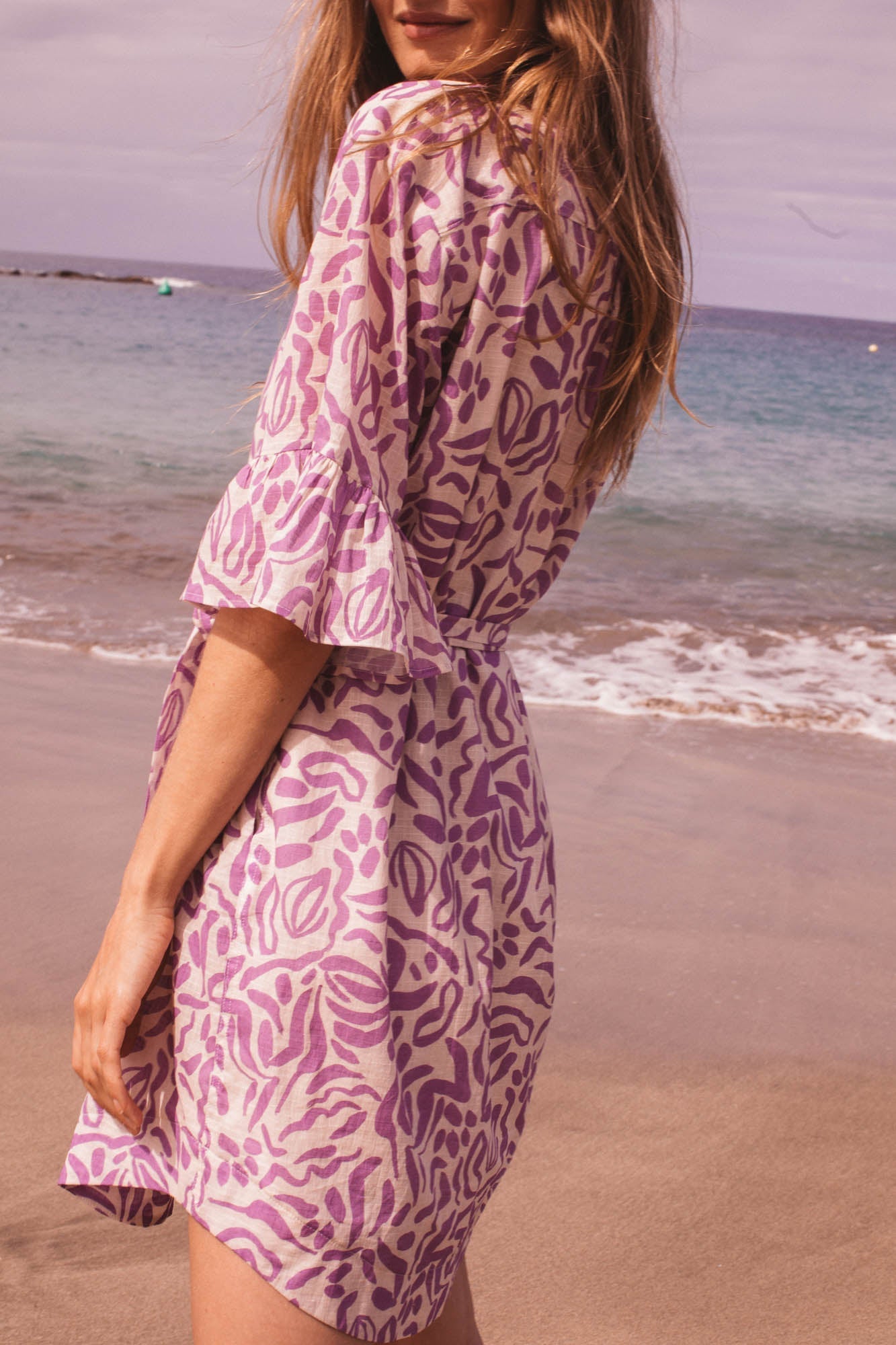 Guinguette shirt dress with purple coral print