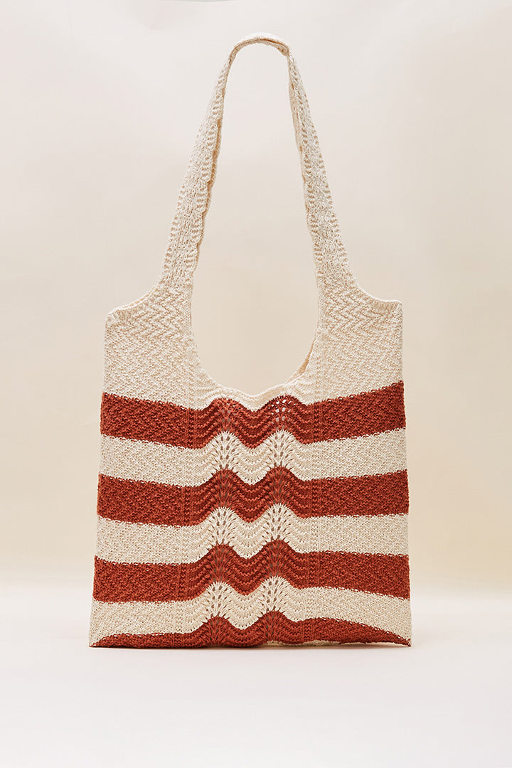 Ecru and brick striped Playa bag