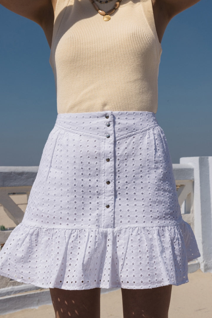 Jupe Midi Blanc Ivoire Patrick Chaize - Taille 40 - Viscose Doublée - Occasion Très Bon état