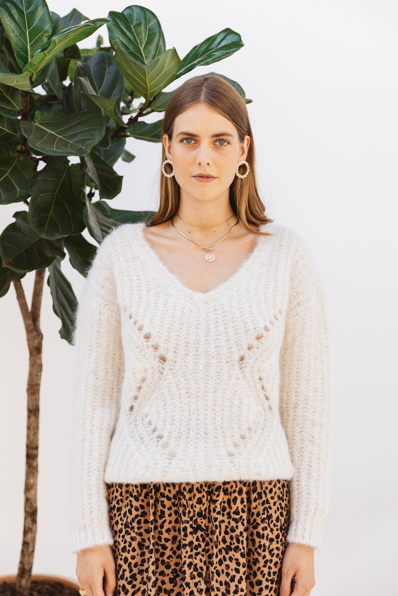 Pull Camaieu Imprimé Lopi Blanc écru - Taille M (38/40), Mélange Laine Et Alpaga, Occasion Très Bon état