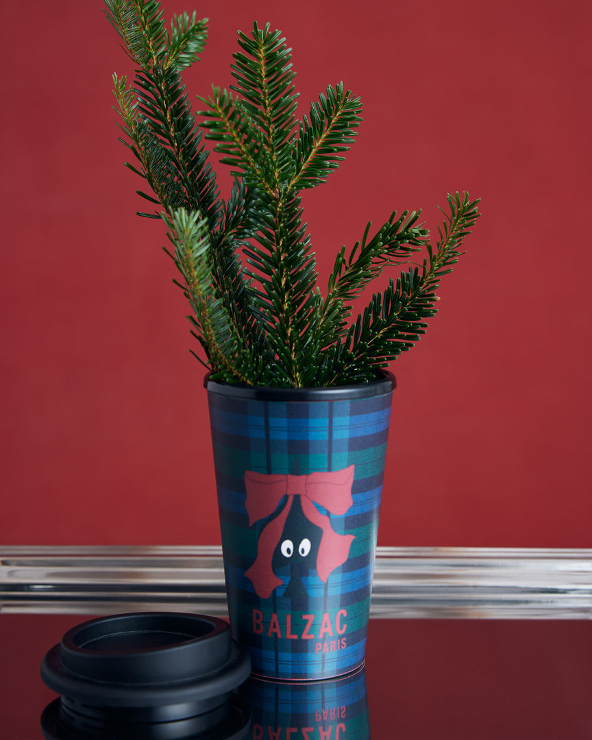 Green and navy tartan travel mug