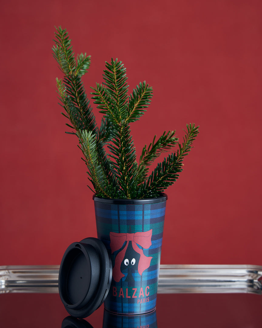 Green and navy tartan travel mug