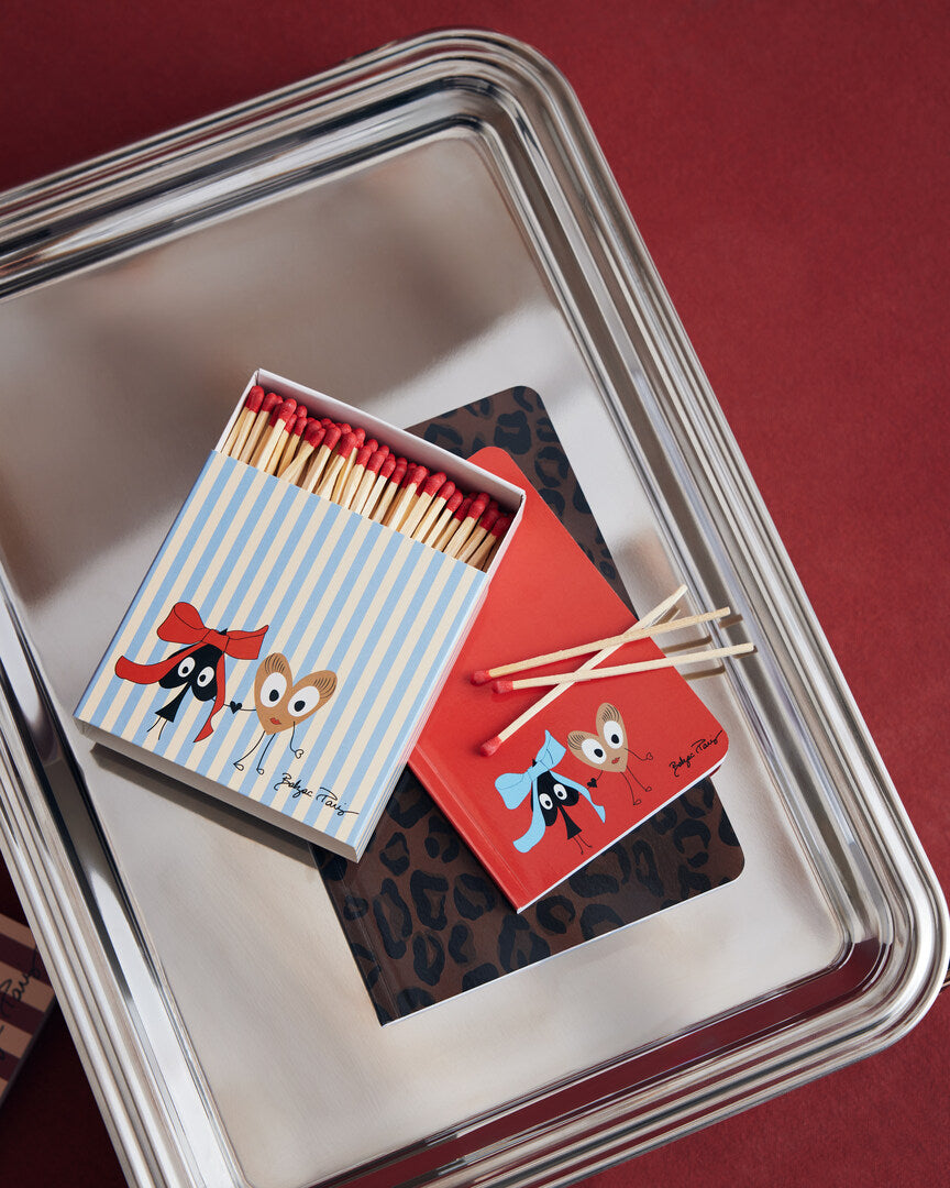 Ecru and blue striped matches