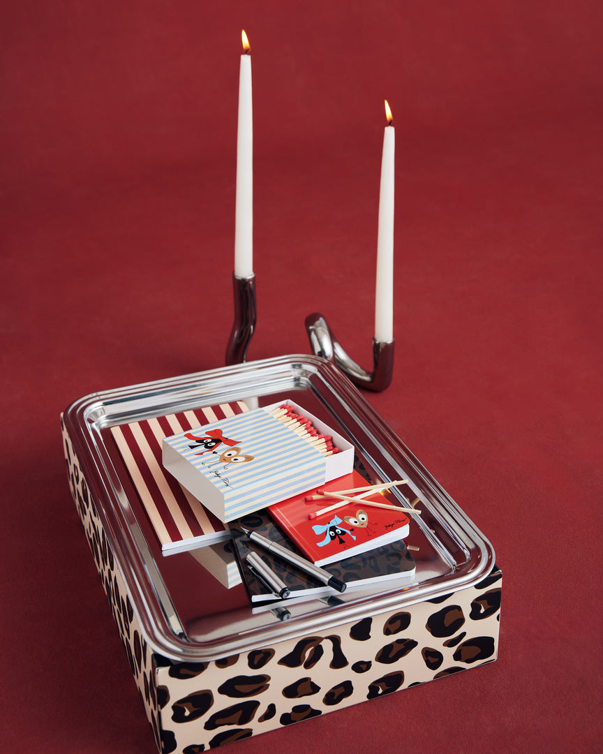 Ecru and blue striped matches