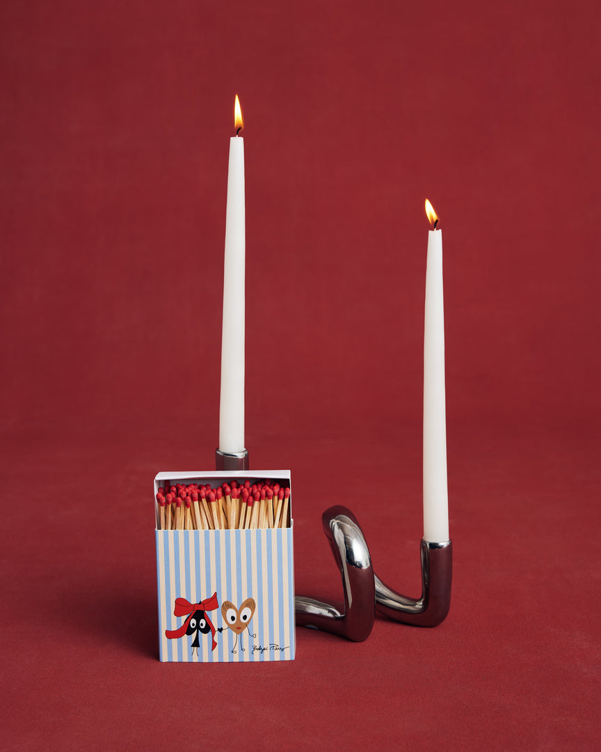 Ecru and blue striped matches