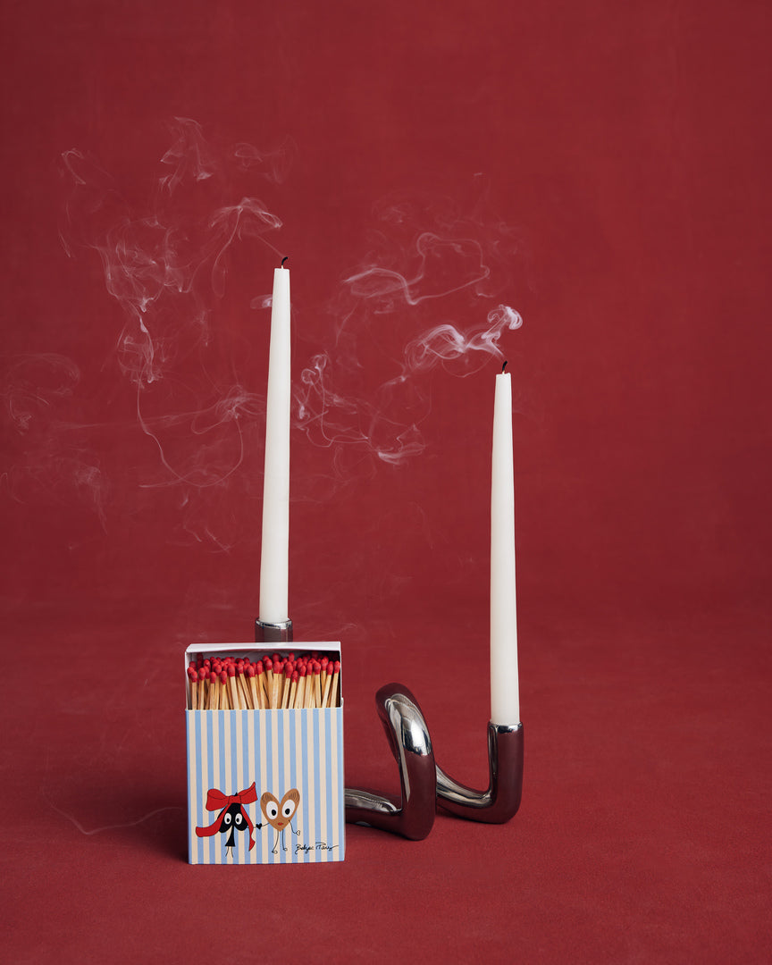 Ecru and blue striped matches