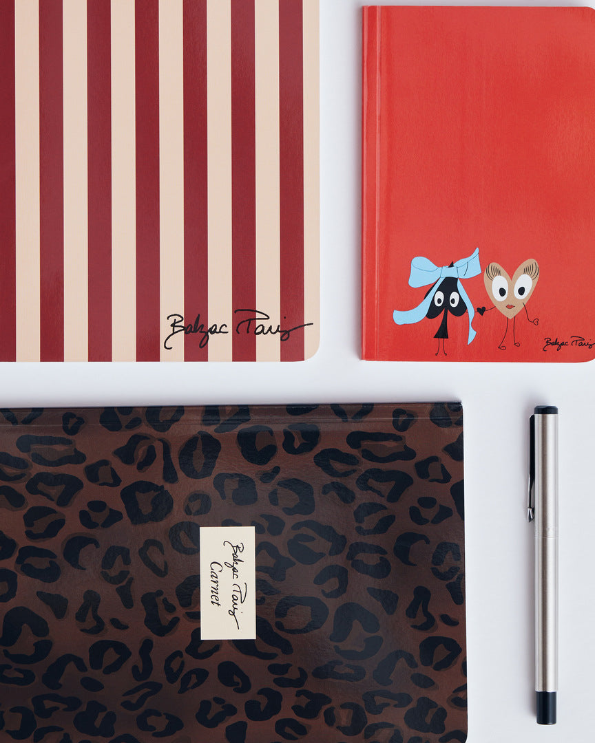 Notebook A5 2 stripes red and ecrues