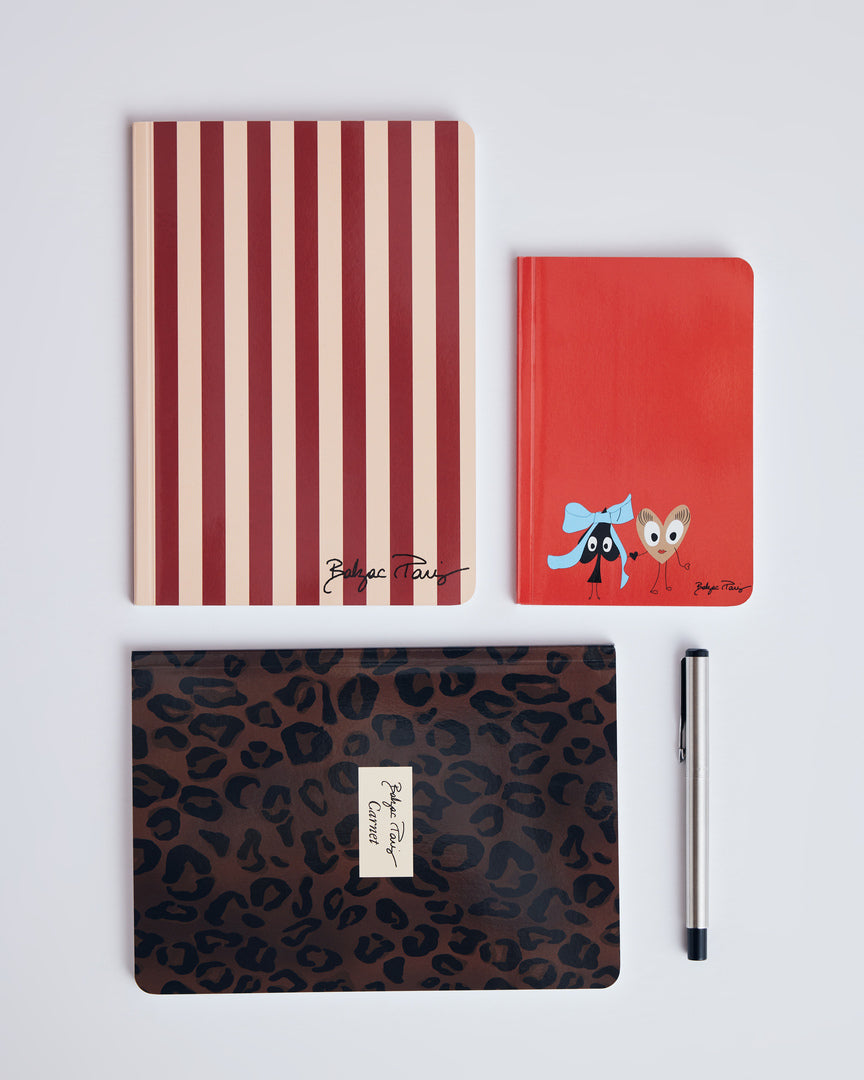 Notebook A5 2 stripes red and ecrues