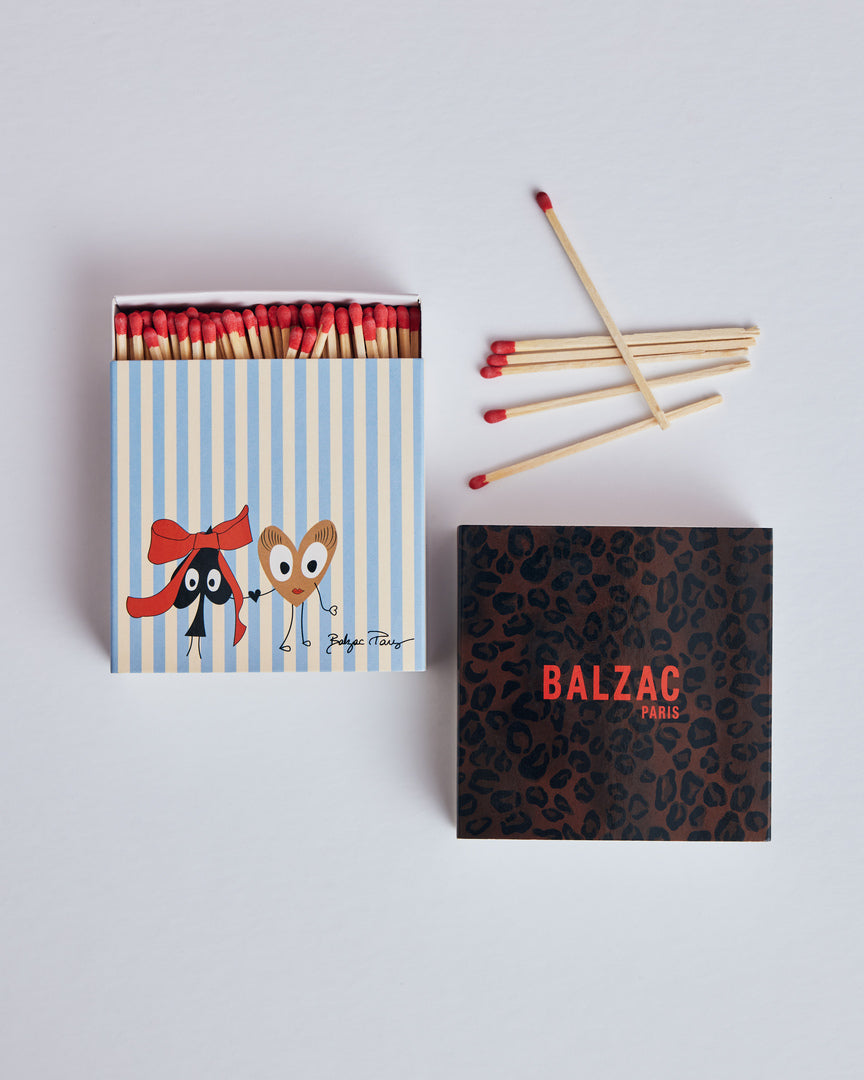 Ecru and blue striped matches