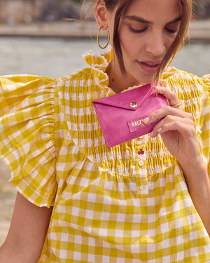 Louisa pink crumpled patent leather card holder