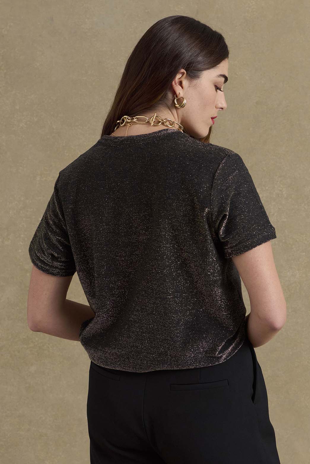T-shirt Son black iridescent gold