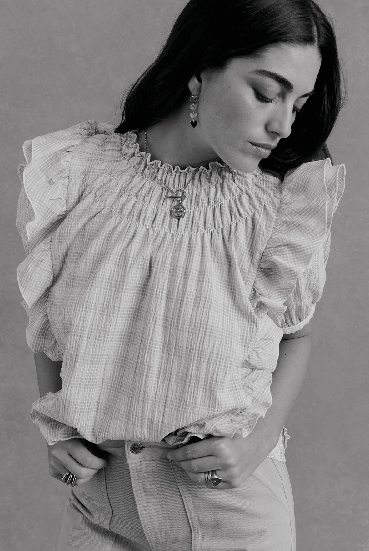 Blouse Amia checks beige and white