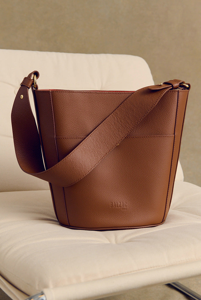 Bag Sofia grained cognac interior orange