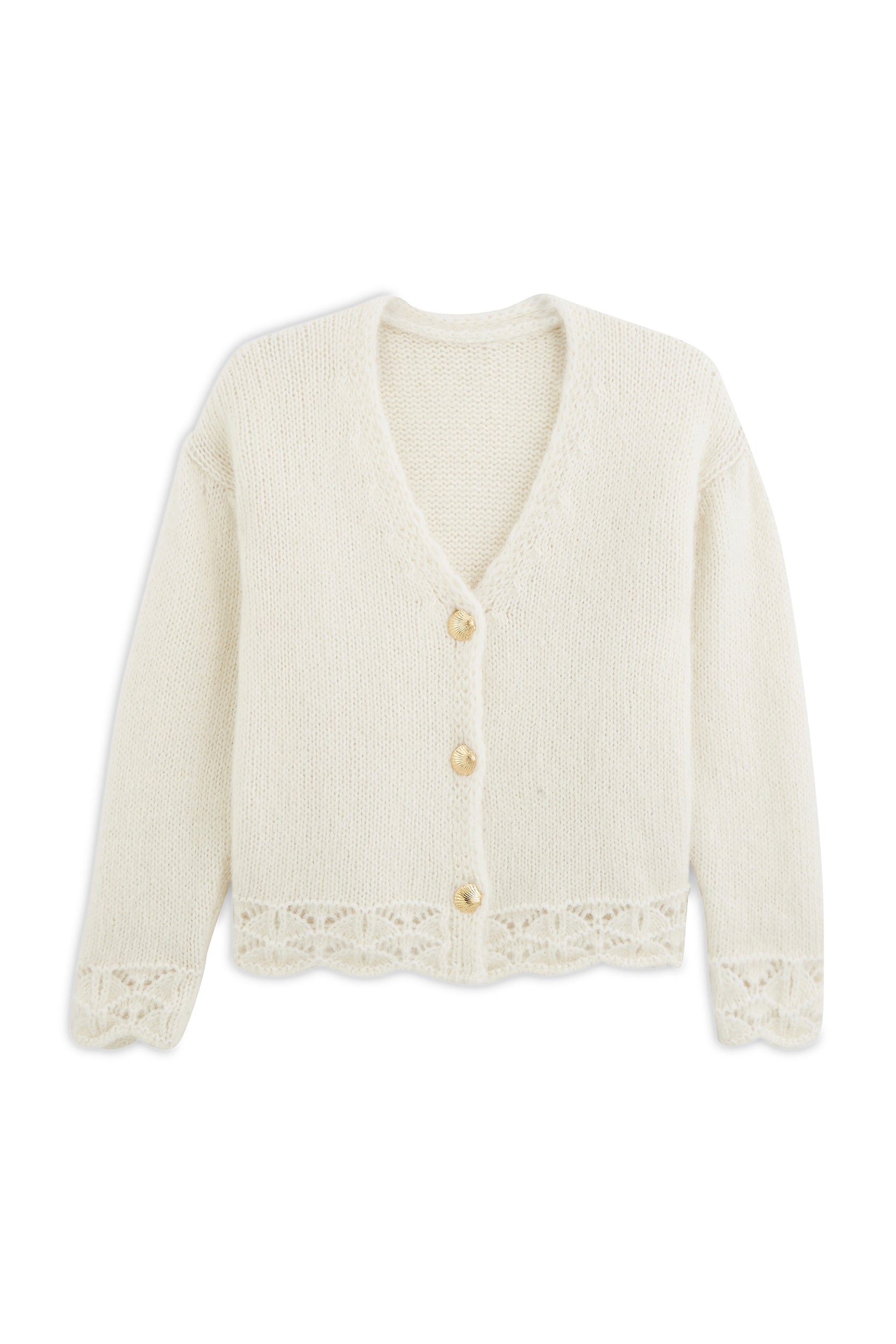 Cardigan N°9 fancy knit golden shell buttons alpaca - Balzac Paris