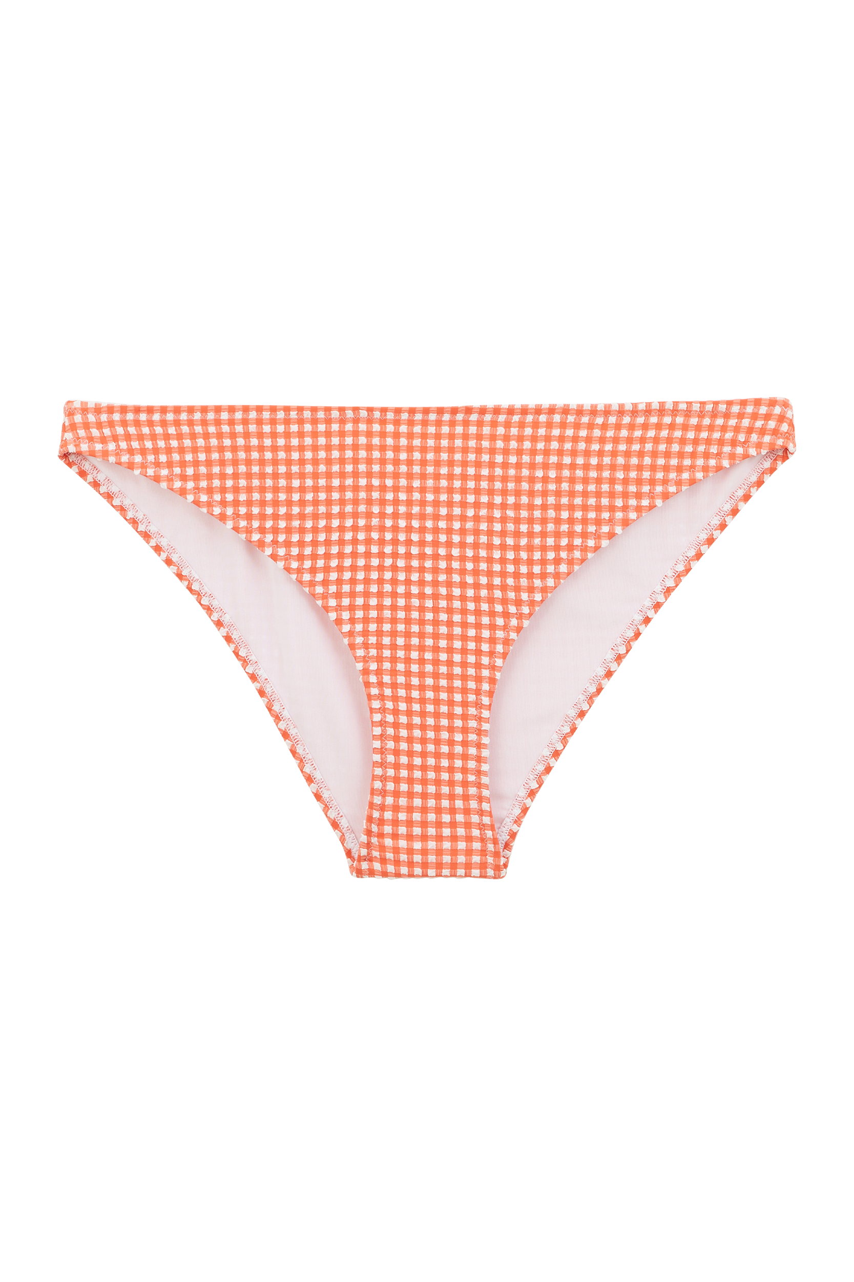 Hem of swimsuit Laura gingham orange and white