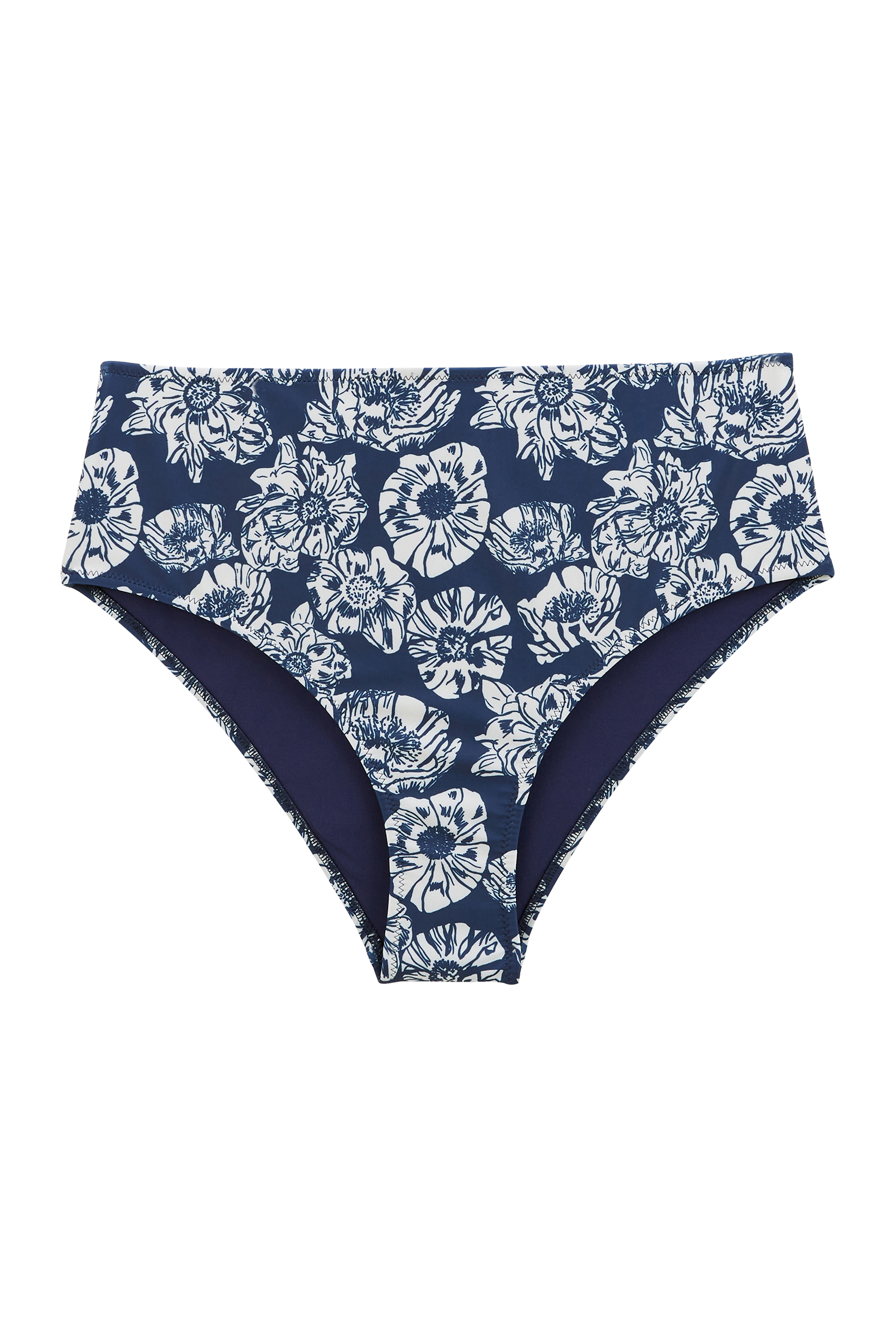 Hem of swimsuit Patchouli printed flower party navy and ecru