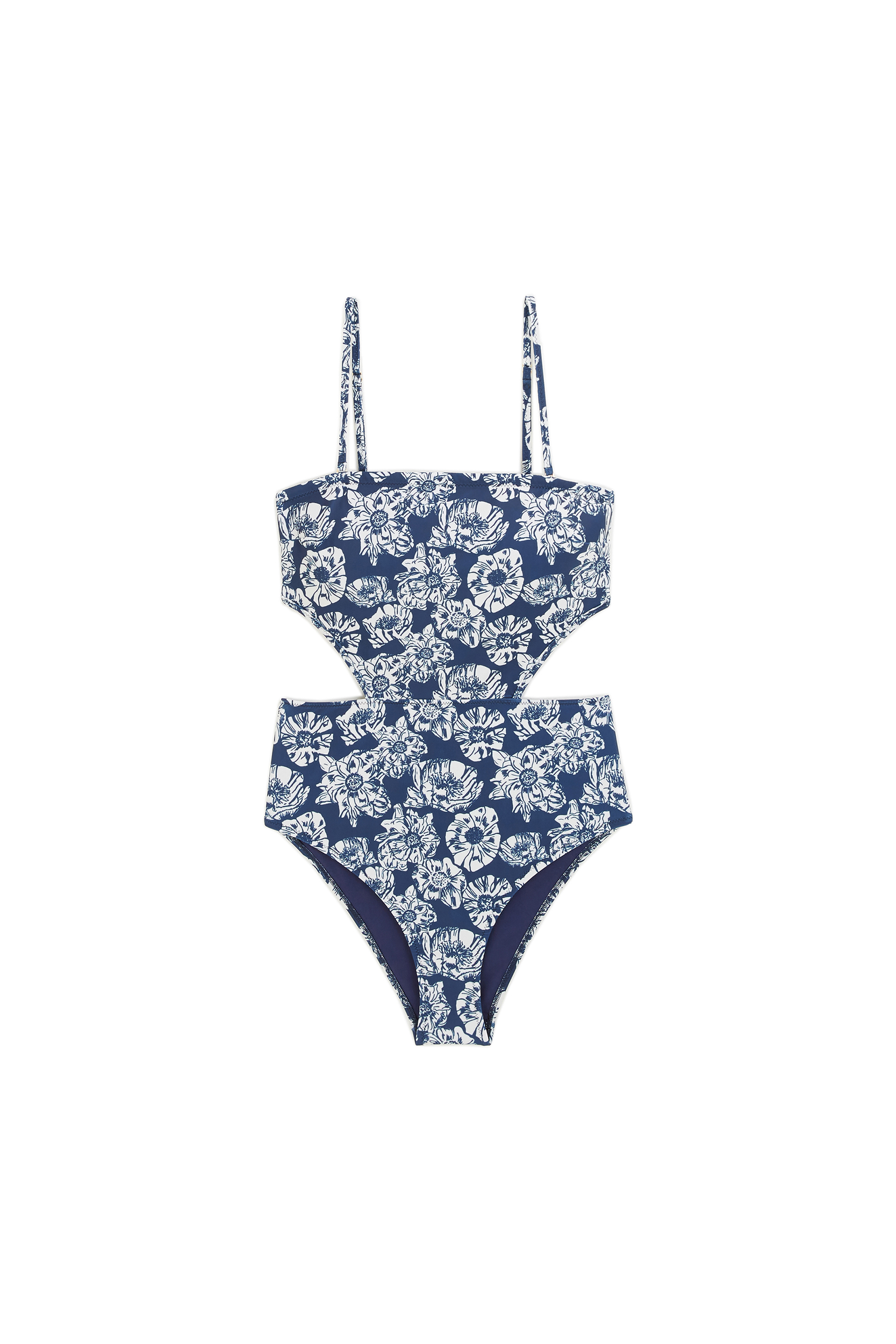 Swimsuit Ariane printed flower party navy and ecru