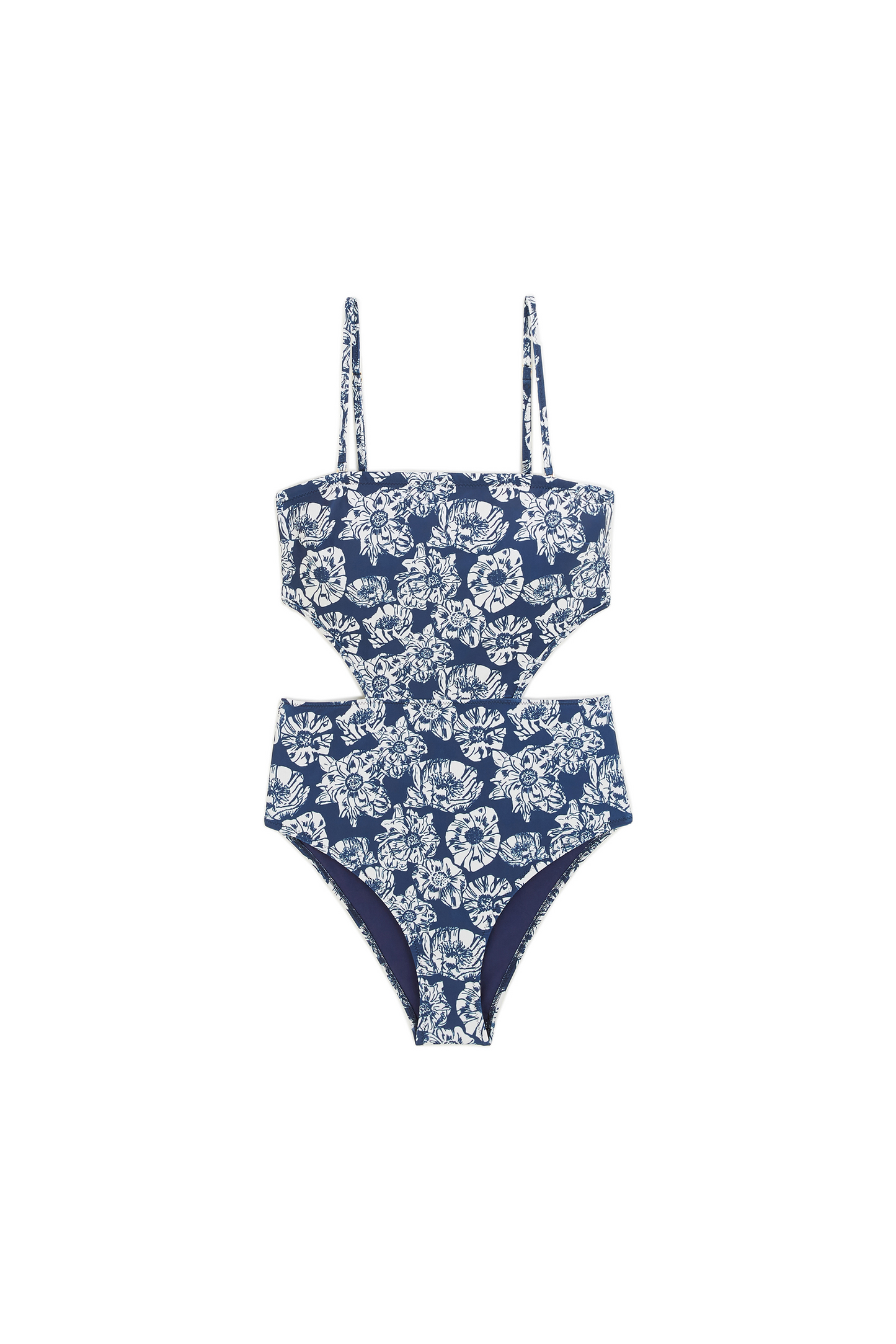 Ariane swimsuit with navy and ecru flower party print
