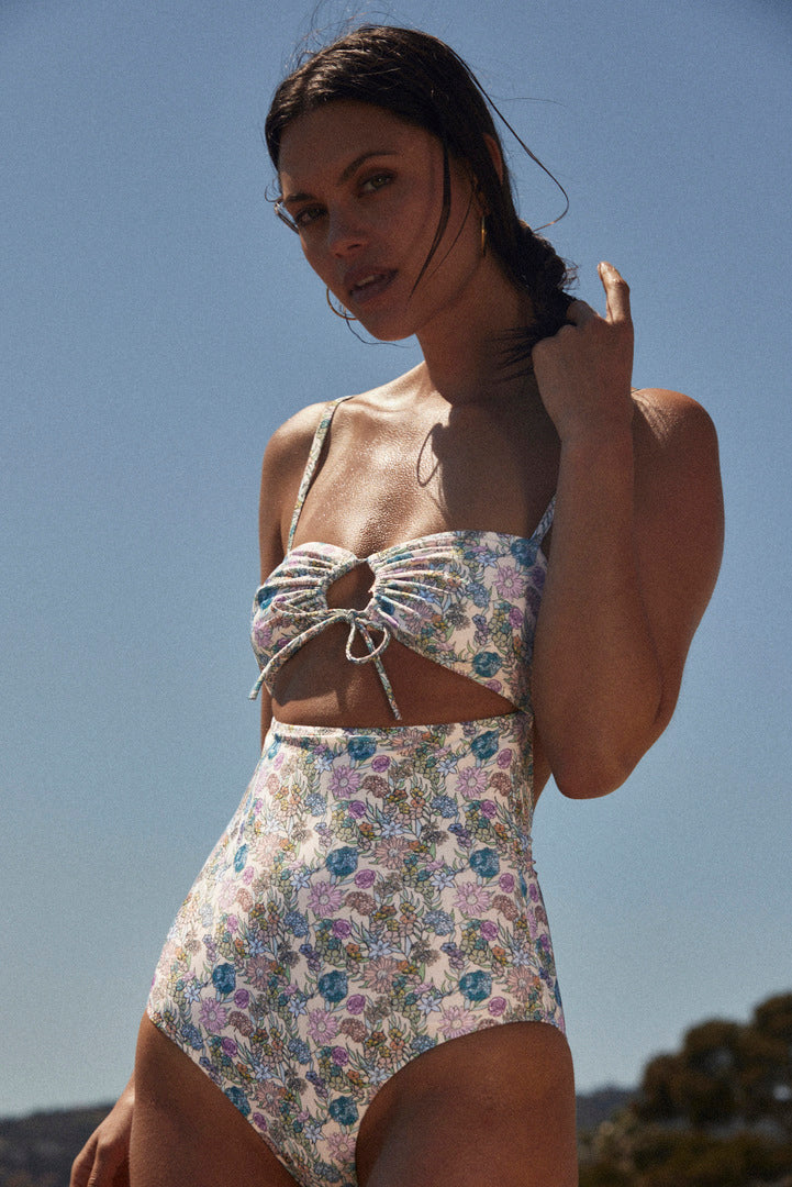 Sol swimsuit printed with summer flowers