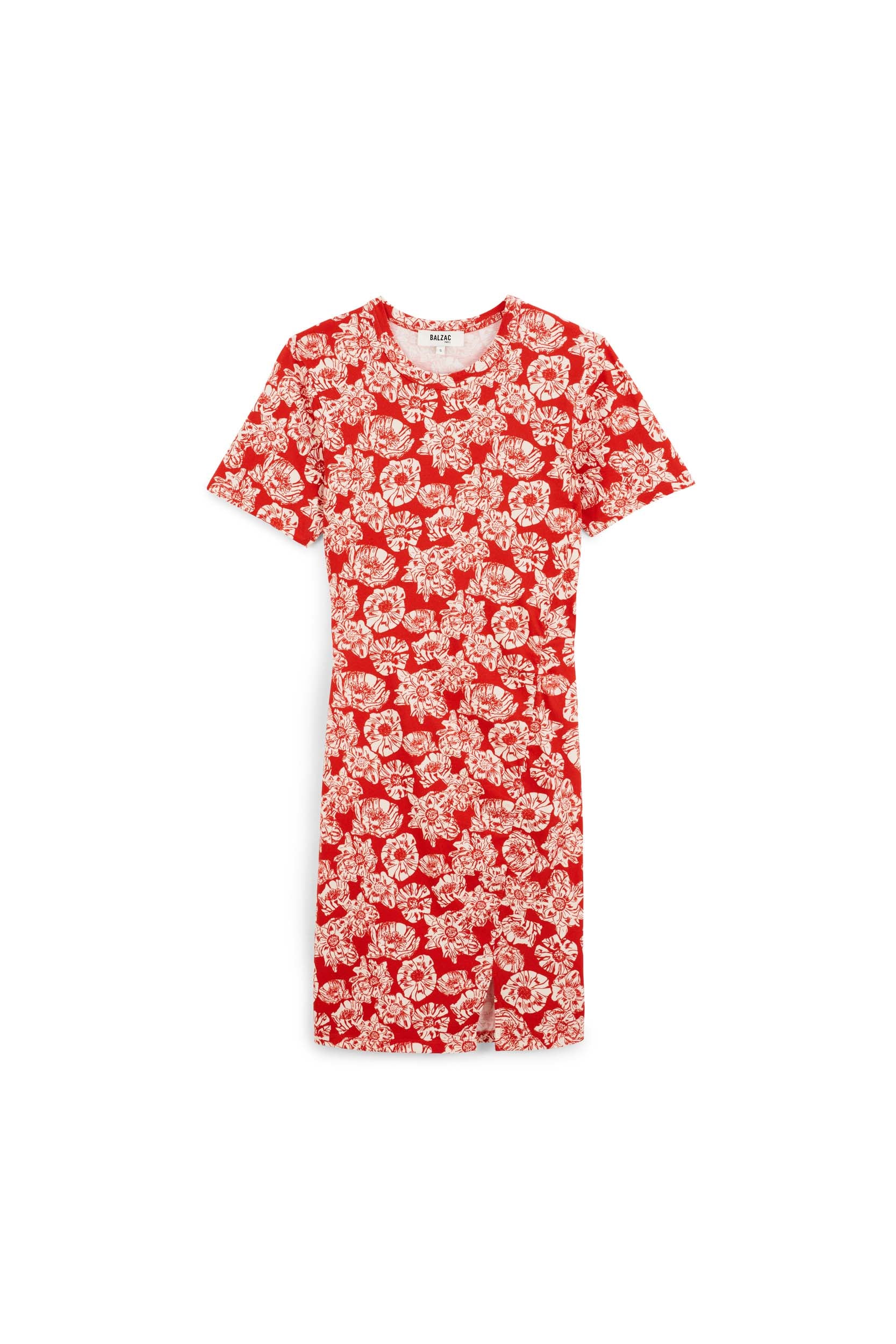 Dress Floréal printed flower party red and ecru