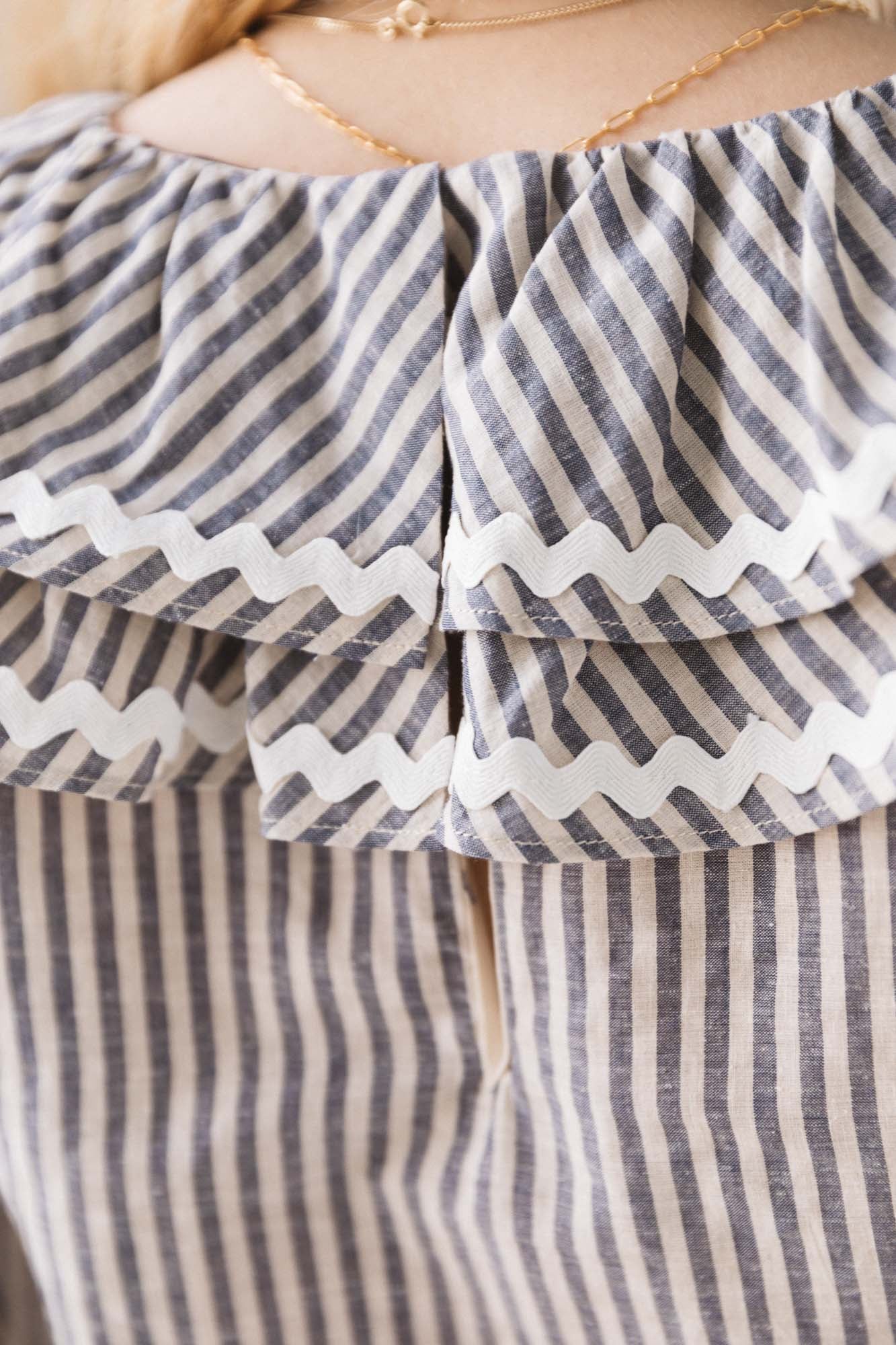 Récif blouse with blue and gray stripes