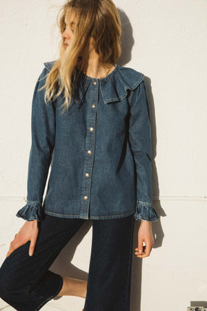 Chemise Rivage jean coton agriculture biologique GOTS volants Tunisie