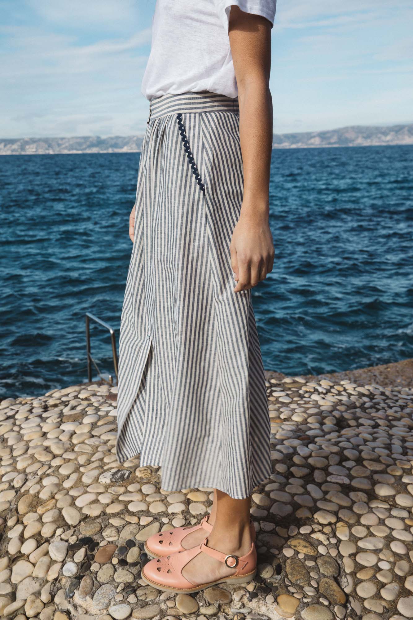 Blue and gray striped Sally skirt