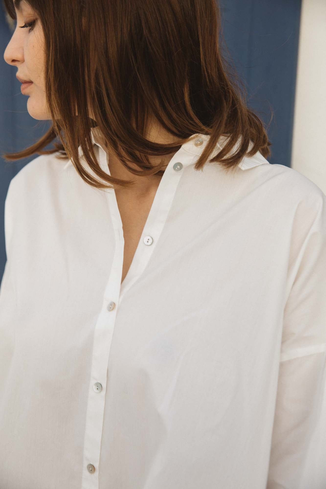 Robe chemise Voguer blanc bouton nacre manches plis fronce