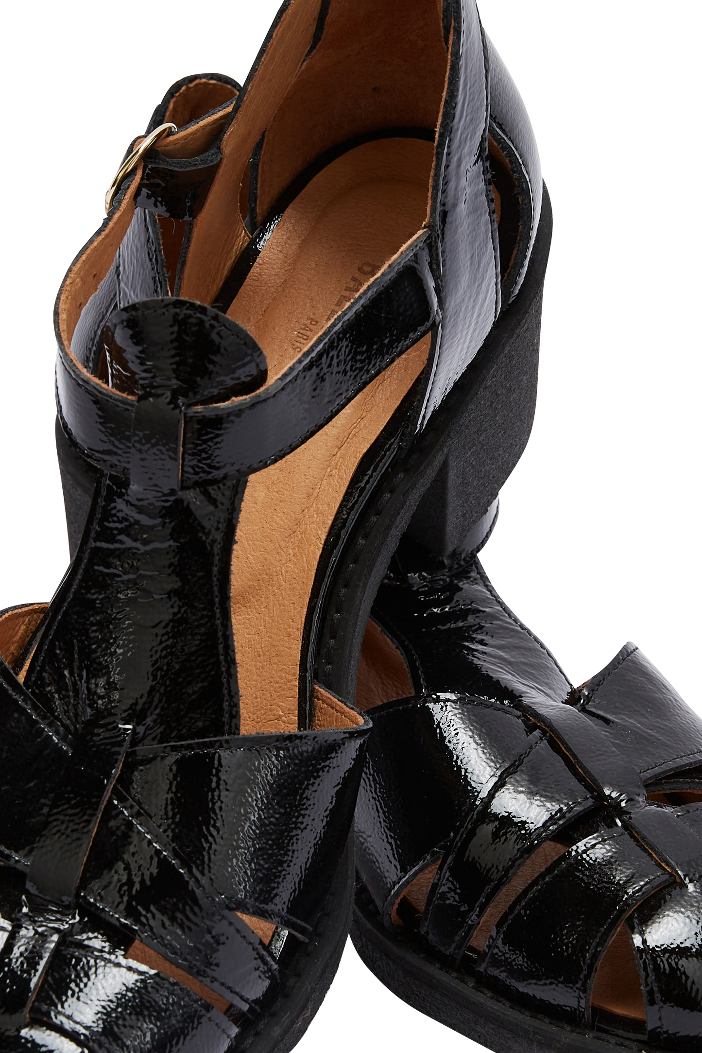 Black crinkled patent Corsaire sandals