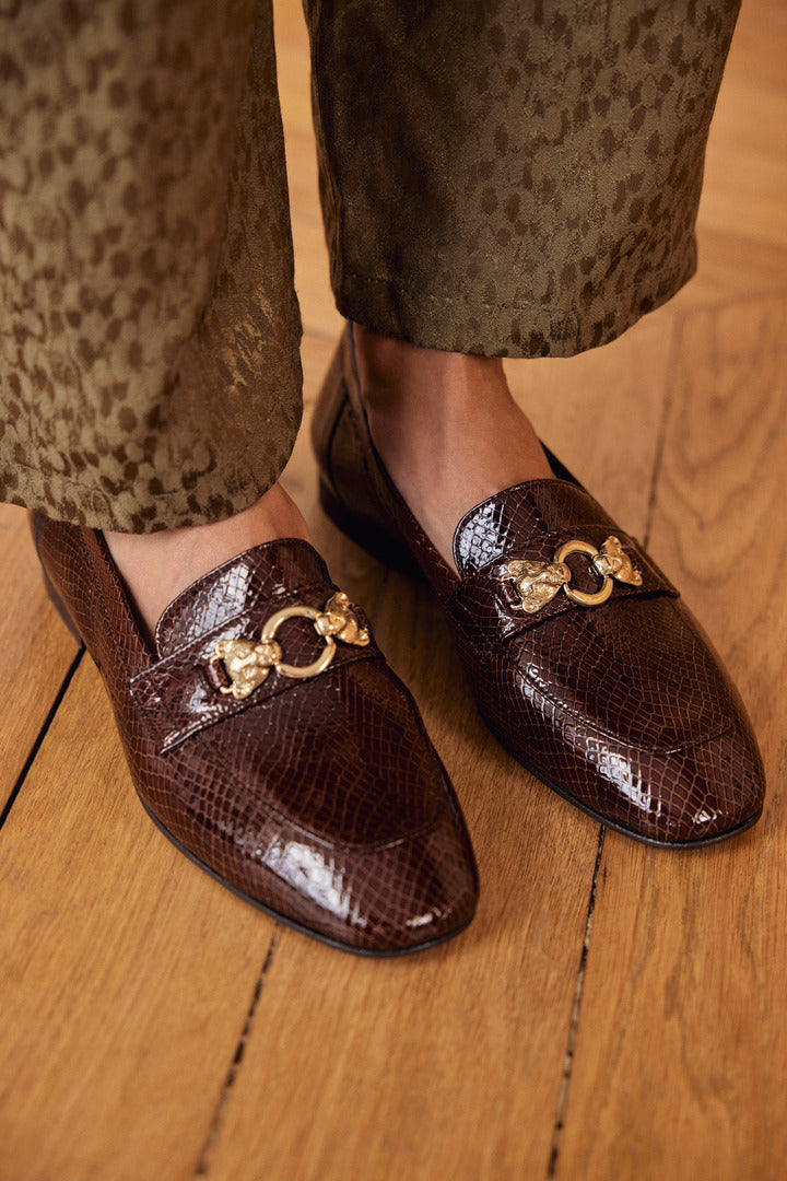 Loafers Flavie embossed patent chocolate