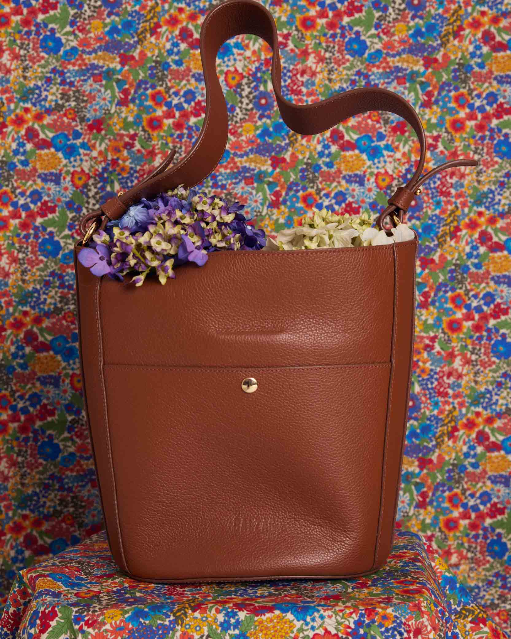 Bag Sofia grained cognac interior orange