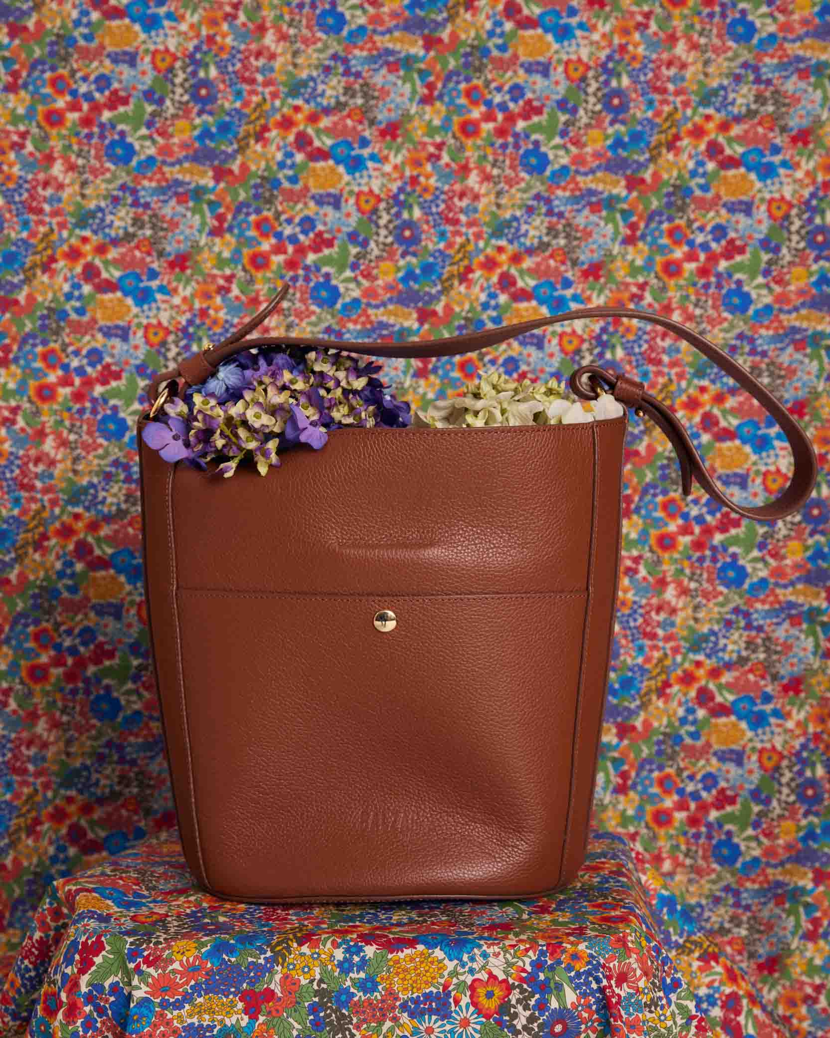 Bag Sofia grained cognac interior orange