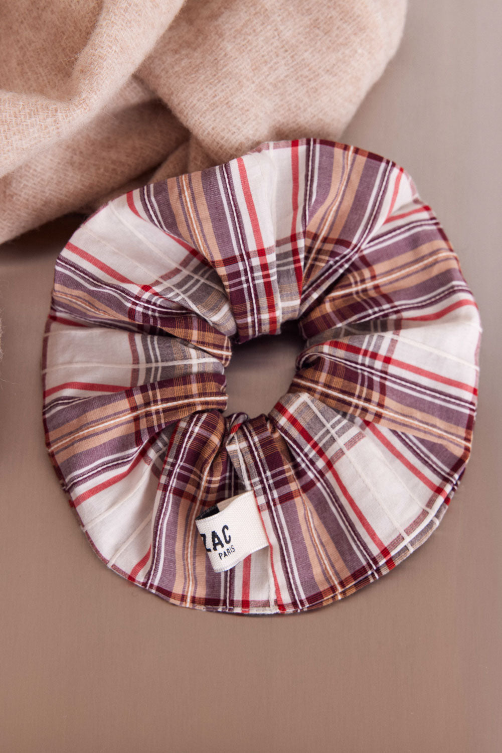 Chouchou Billy XL tartan rouge et beige