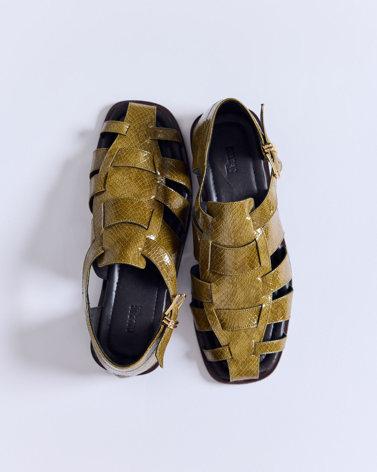 Luce patent leather embossed sandals in khaki