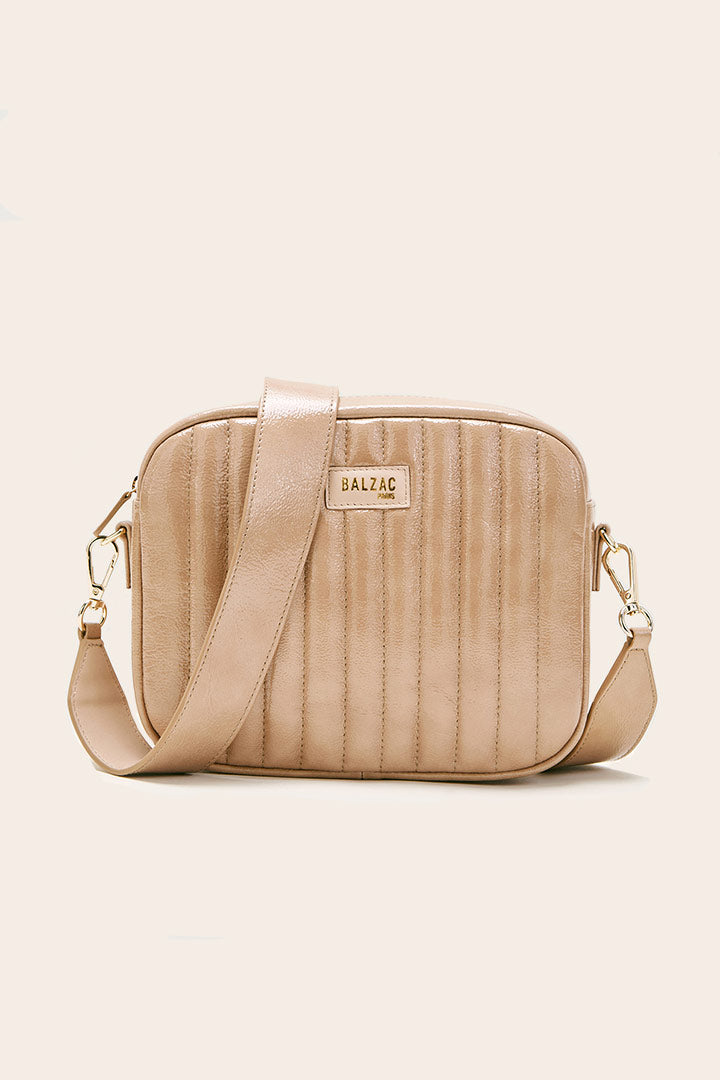 Taupe crinkled varnish Caesar bag