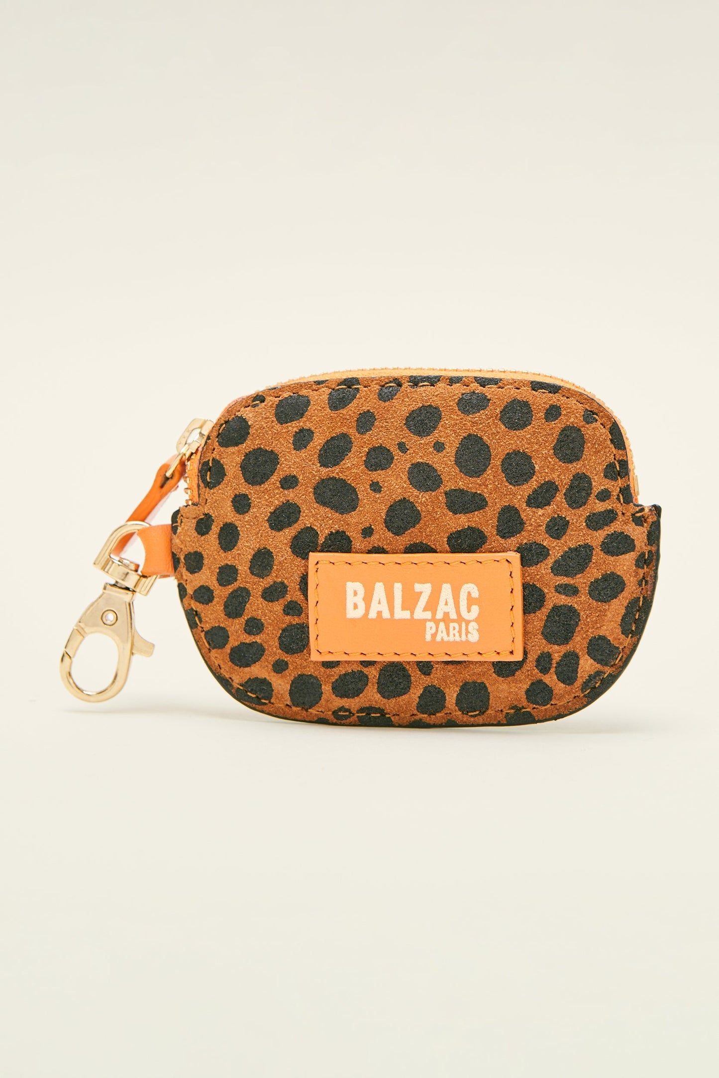 Ziggy coin purse with cheetah and orange carabiner