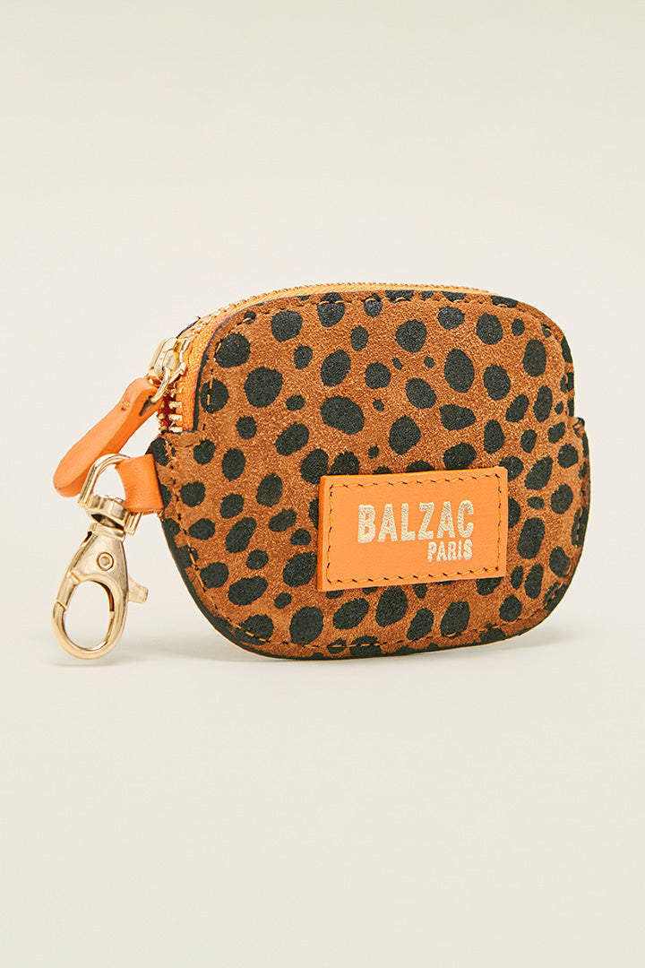 Ziggy coin purse with cheetah and orange carabiner