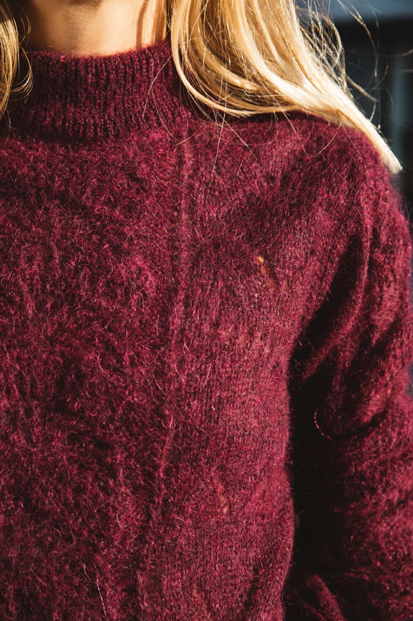 Colombe aubergine sweater in mohair and alpaca