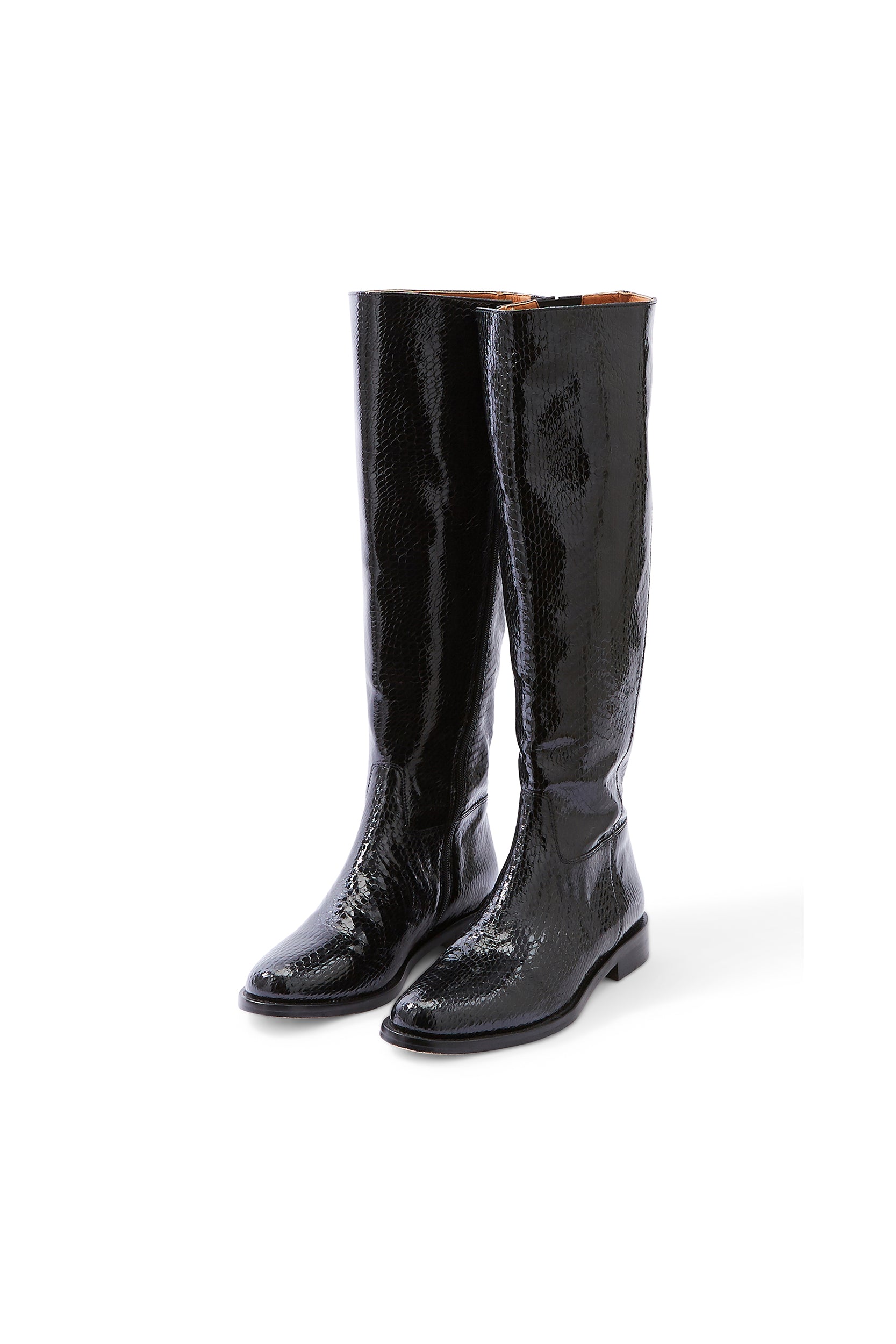 Black patent shop leather riding boots