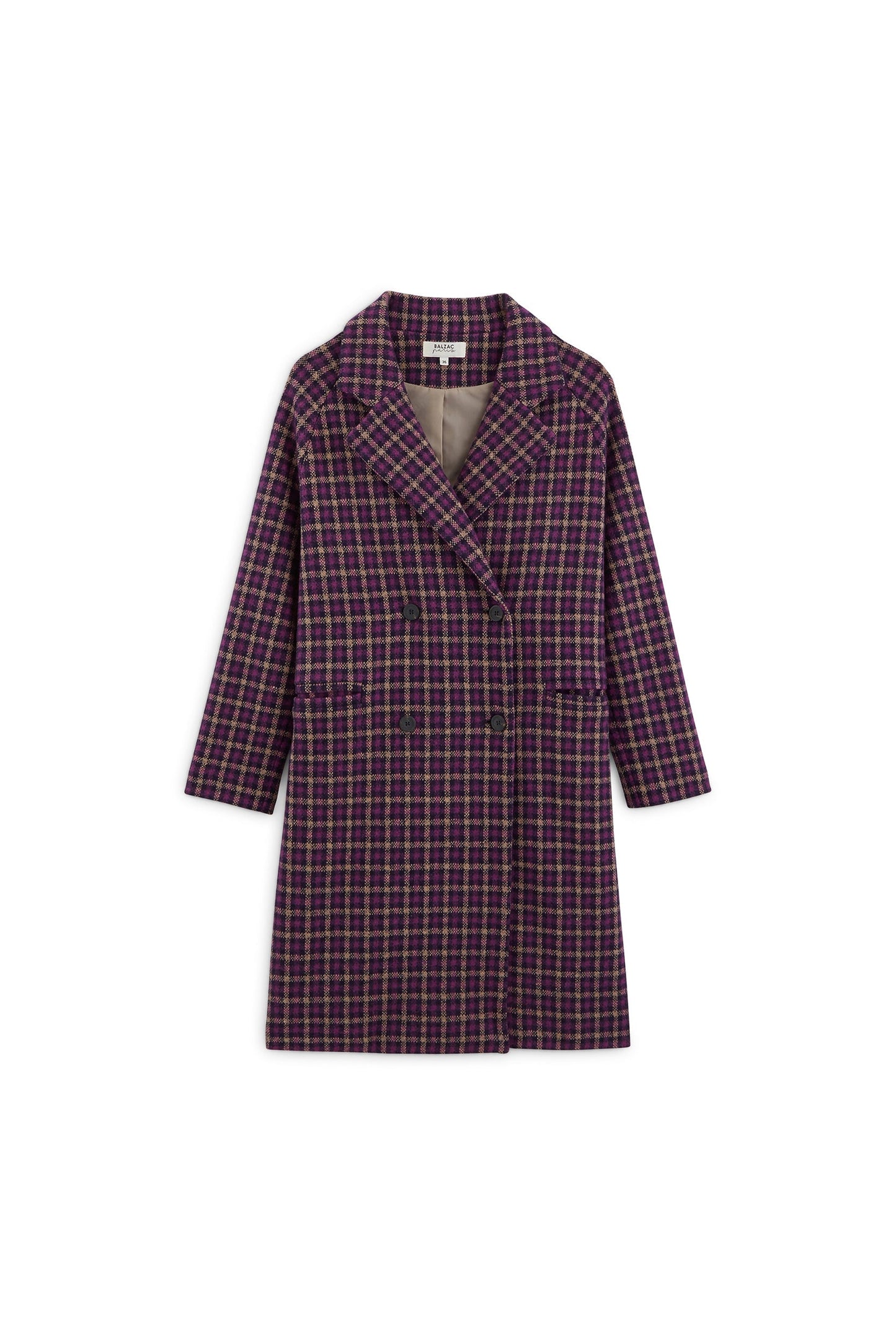Lenny purple checked coat in recycled wool