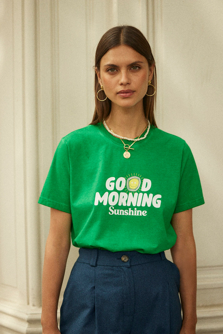 Tee-shirt Bree Good morning sunshine vert