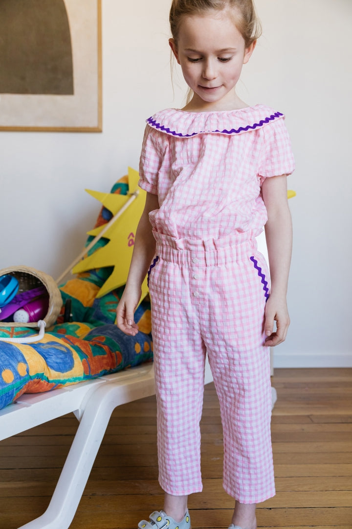 Aventurière pink gingham blouse