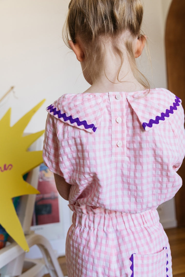 Aventurière pink gingham blouse