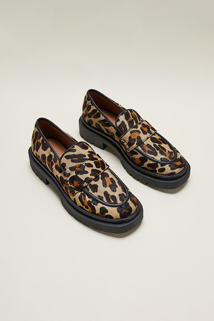 Mathilda pony leopard loafers
