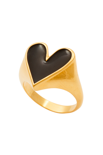 Gold Faustine ring with black heart Balzac Paris