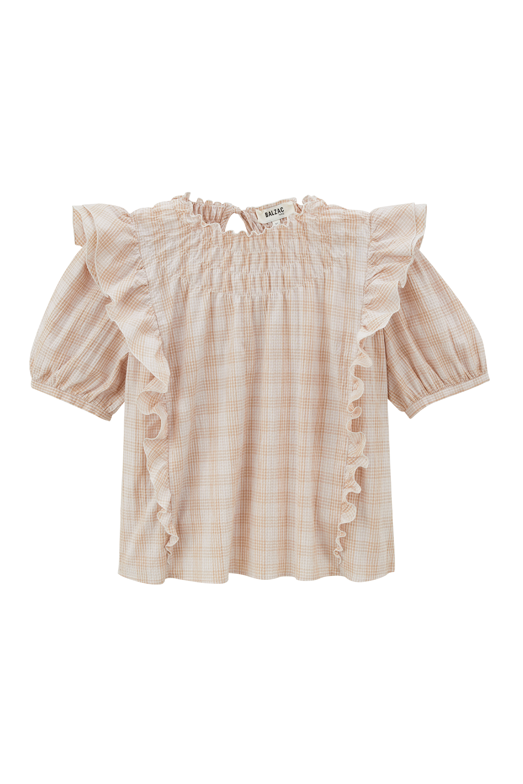 Blouse Amia checks beige and white