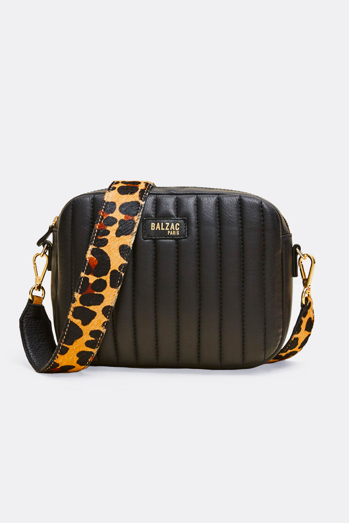 Sac César noir anse léopard