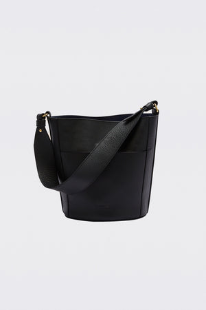 Sofia grained leather bag, black with navy interior